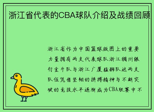 浙江省代表的CBA球队介绍及战绩回顾